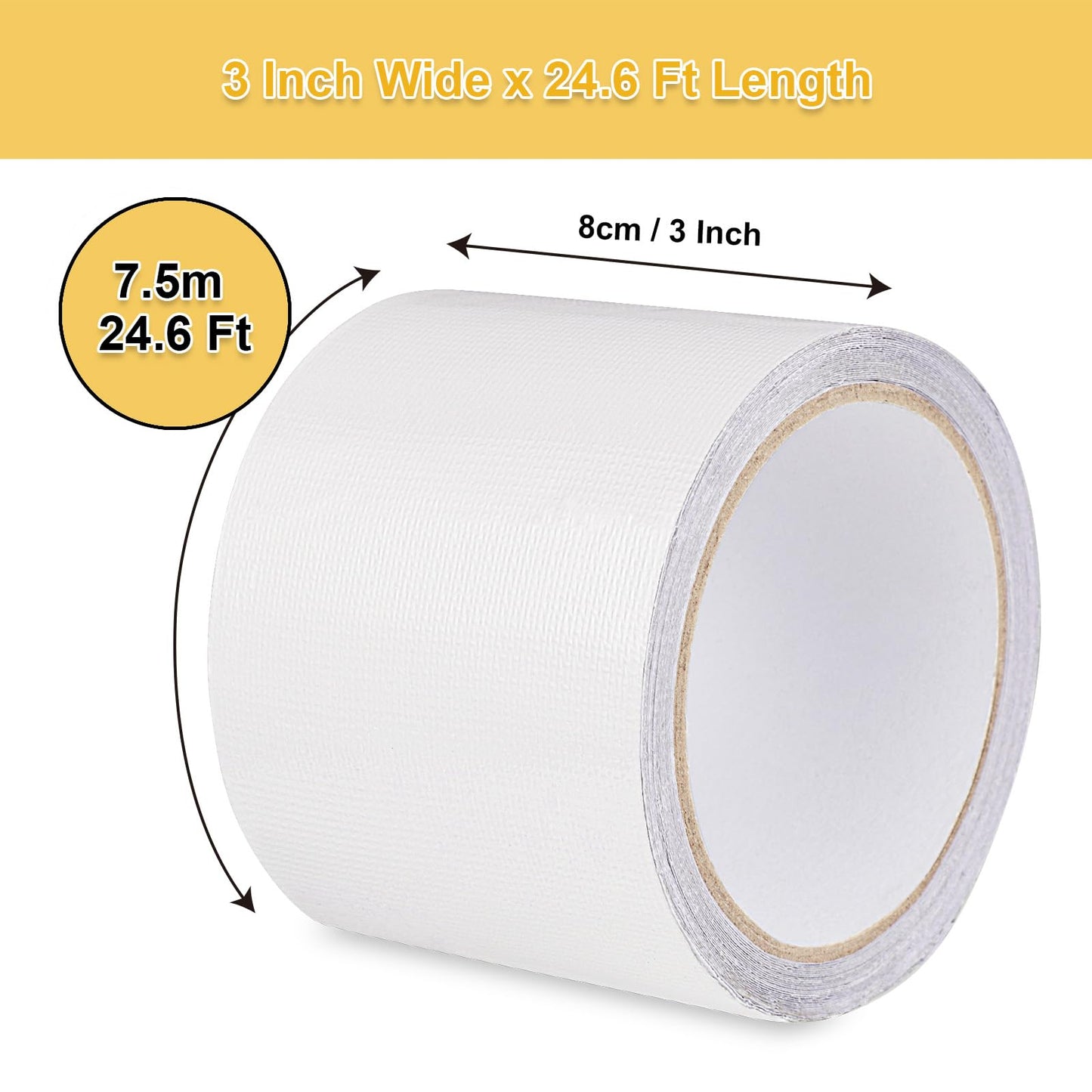RV Awning Repair Tape Heavy Duty Waterproof Tent Repair Tape for Tarp, Parasol, Canopy, Car and Boat Covers, Underbelly Repair Patch Kit Outdoor UV proof Fabric Repair Patch Kit White (3 in x24.6ft)