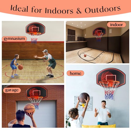 Large Wall Mounted Basketball Hoop, 36"x24" Shatter-Proof Backboard with 18" Rim & Anti-Tear Net, Indoor Outdoor Basketball Hoop for Family Fun with Kids Adults