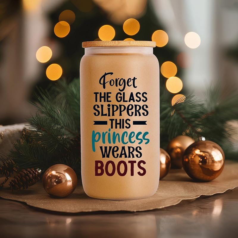 Cowgirl Glass Cup - 16 oz Western Boots & Hat Design with Gift-Ready Packaging