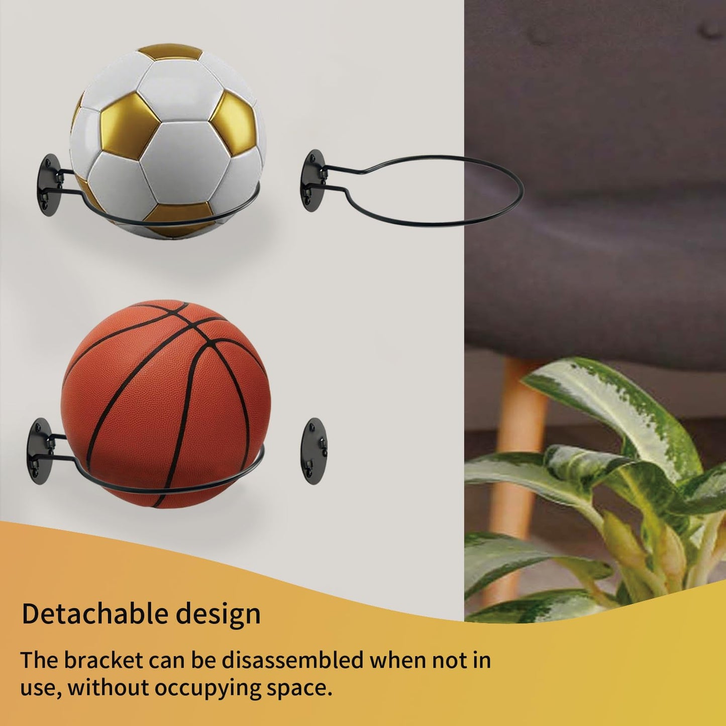 Emiluil Wall Mount Ball Display Rack, Sports Ball Storage Holder for Basketball, Football, Soccer, Volleyball Collection,Sports Accessories Organizer