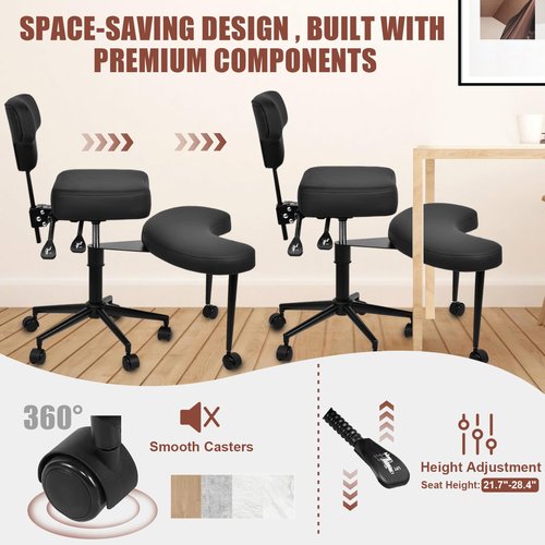 Meditation Chair Plus, Cross Legged Chair with Wheels, ADHD Chair, Criss Cross Desk Chair with Lumbar Support and Adjustable Stool, Flexible Design for Fidgety Sitters, Black