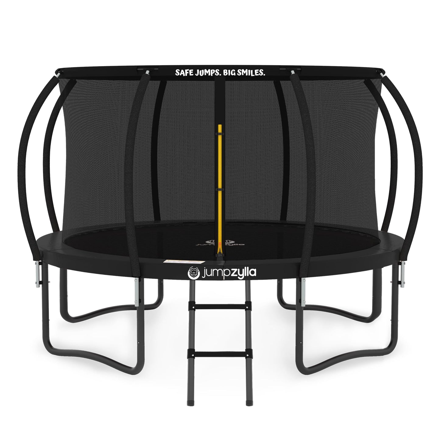JUMPZYLLA Trampoline Outdoor 8FT 10FT 12FT 14FT 15FT 16FT with Enclosure and Ladder, ASTM Approved Recreational Trampoline for Kids and Adults, Anti-Rust Coated Frame (Black, 14FT)