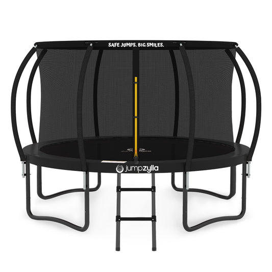 JUMPZYLLA Trampoline Outdoor 8FT 10FT 12FT 14FT 15FT 16FT with Enclosure and Ladder, ASTM Approved Recreational Trampoline for Kids and Adults, Anti-Rust Coated Frame (Black, 14FT)