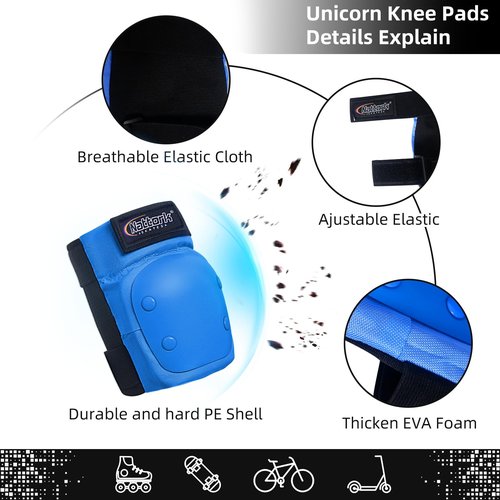 Nattork Knee Pads, Elbow Pads&Wrist Guards for Kids Youth Adults, 6 in 1 Protective Gear Set for Skateboard, Roller Skate, Inline Skates, Cycling and Scooter Boys Girls Blue Age 3-8