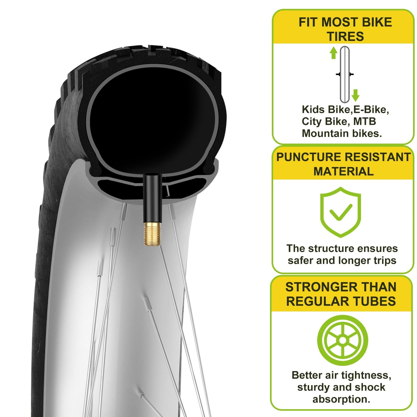 2-Pack Bike Tubes 26" x 1.75/2.125 AV Valve, 26x2.125 Bicycle Tube Compatible with 26x1.75 26 x 1.95 26 x 2.10 26 x 2.125, 26" Bike Rubber Tubes for Road/MTB/City Bikes by Hydencamm (2 of One Size)