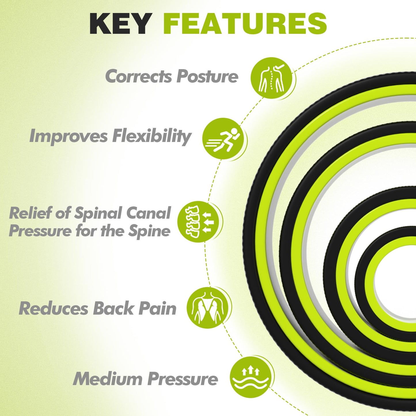 Back Roller Wheel - 4 Pack Yoga Foam Roller for Physical Therapy & Back Stretcher, Deep Tissue Massage for Pain Relief & Stretching | Green.