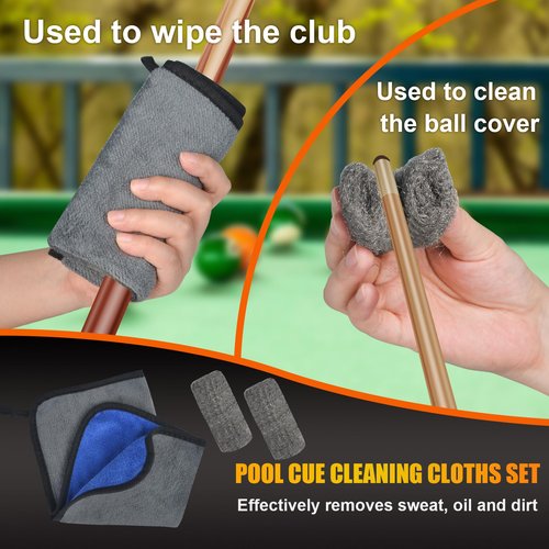 Pool Table Brush for Felt - 12PCS Pool Table Accessories Includes 2 Billiards Brushes, 2 Ferrule Polish Cloths, Cue Cleaning Cloth Lint Roller, Dustpan&Broom, Marker Dots & Repair Patches, Storage Bag