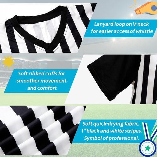 Skicuff Men's Referee Shirt V Neck Umpire Jersey Black Short Sleeve Ref Shirt Costume for Men Women Football Soccer (XL)