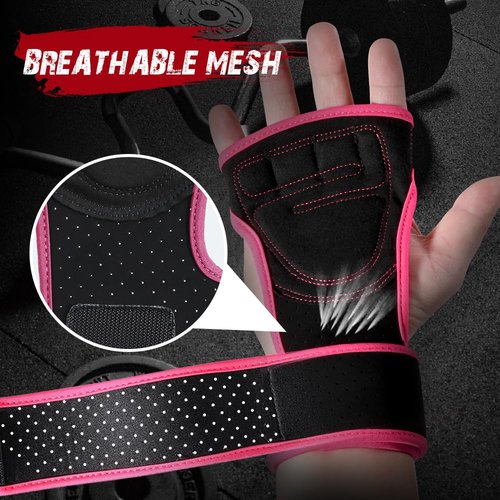 Ventilated Weight Lifting Workout Gloves with Built-in Wrist Wraps for Men and Women - Great for Gym Fitness, Cross Training, Hand Support & Weightlifting Pink M