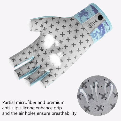 BASSDASH 3/4 Finger UPF 50+ Sun Gloves Breathable Anti-Slip Silicone Palm for Men Women Fishing Fingerless Cycling Running