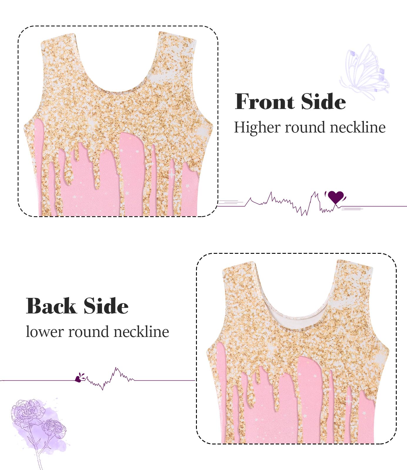 Vogseek Sparkly Gymnastics Leotards for Girls 7 8 Years Cute Pink Golden Shiny Ballet Dance Unitards Biketards with Hair Scrunchie Kids Tumbling Shorts Activewear Clothes, Pink Golden