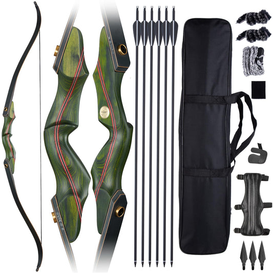 GQT Archery 60" Recurve Bow and Arrow Set for Adults, 30-50lbs Right Hand Wooden Hunting Bow for Outdoor, Hunting and Practice, Standard Target Archery Beginner Recurve Bow and Arrows Kit (50lbs)