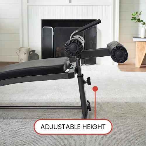 Finer Form Sit Up Bench with Reverse Crunch Handle for Ab Bench Exercises - Abdominal Exercise Equipment with 3 Adjustable Height Settings (Black)