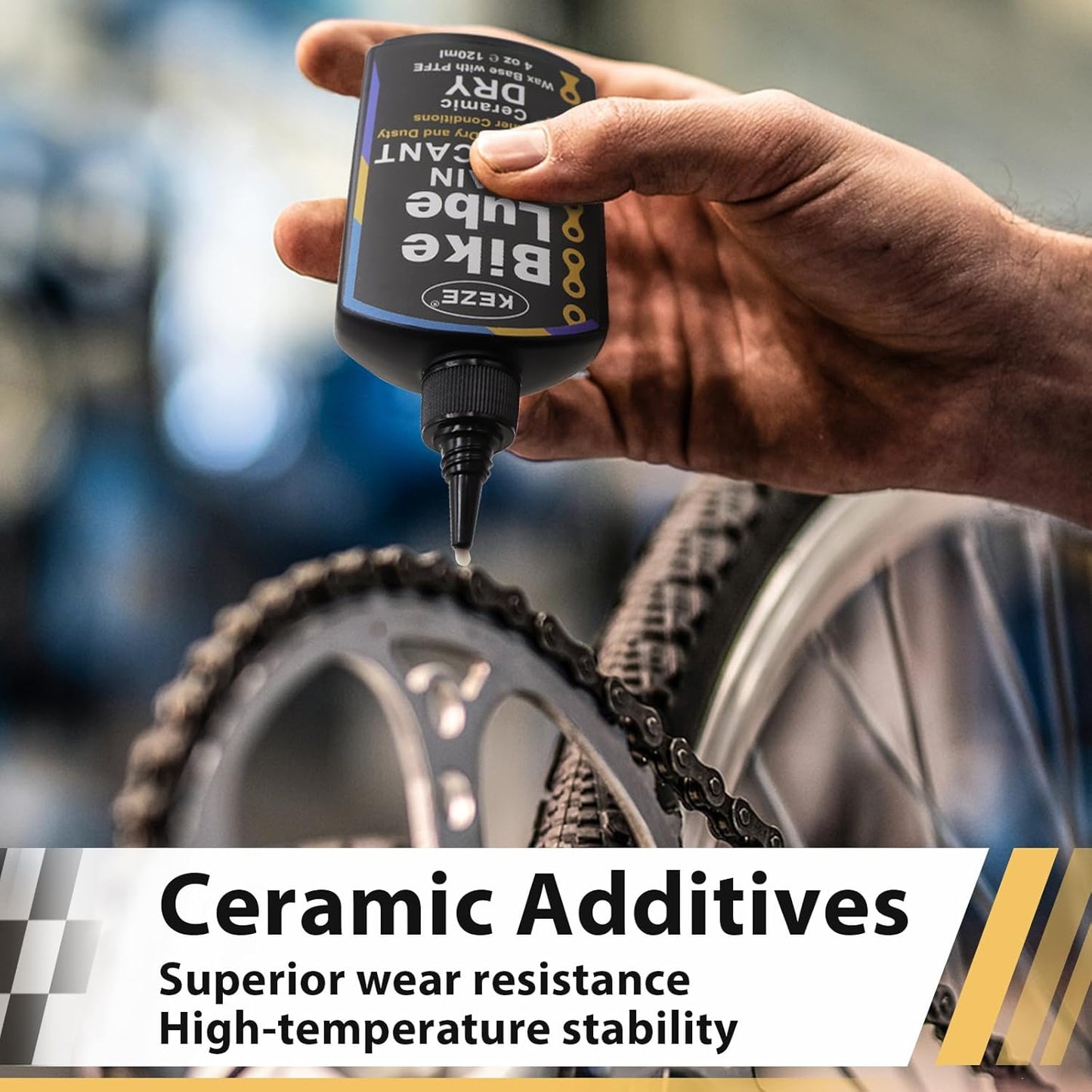 Keze Dry Bike Chain Lube MTB Mountain Bicycle Chain Oil Ceramic Bike Lube with PTFE Ebike Lubricant Against Wear, Reduces Friction Noise & Chainsuck, for Dry and Dusty Weather Conditions, 120 ml