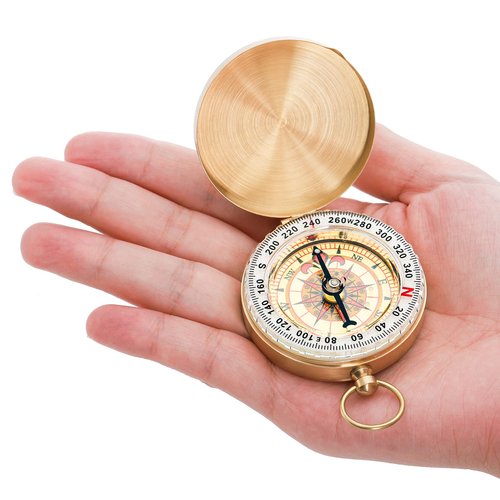 Tebery 2 Pack Classic Pocket Style Copper Clamshell Compass, Glow in The Dark Military Compass Survival Gear Compass, Waterproof Luminous Kids Compass for Hiking Camping Hunting Climbing (Brass)