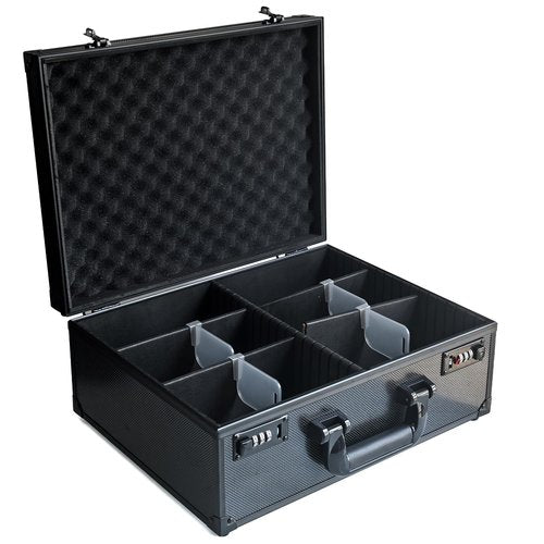 SUGOOE Toploader Card Storage Box for 3’’ X 4’’ 35pt Rigid Cards, Combination Lock Storage Box with 6 Removable Dividers, Sports Card Case