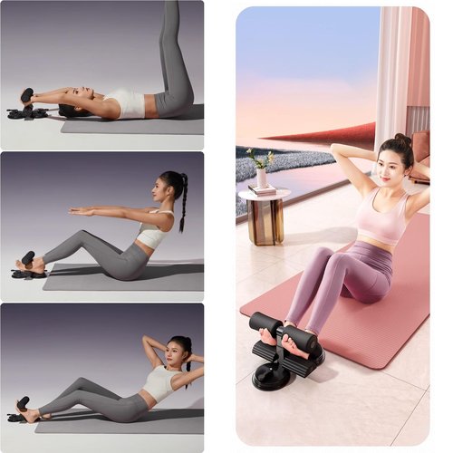 Ab Training Auxiliary Device - Double Suction Cups, Three Levels of Height Adjustment, Multi-functional Adjustable Ab Trainer Equipment with Suction Cups and Resistance Band for Home & Gym (Black)
