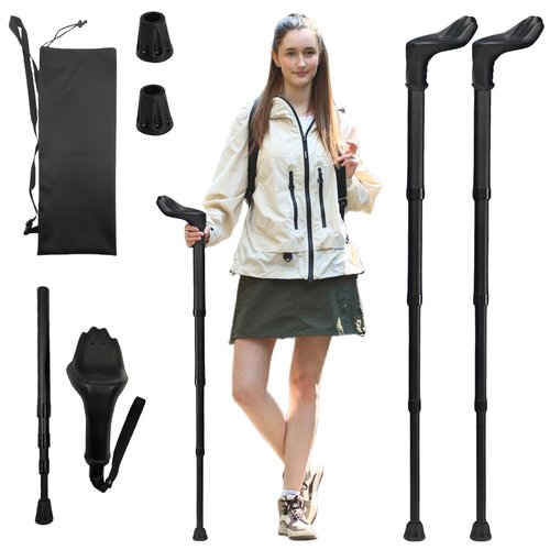Trekking Poles with Hand Pillow Grip, 2 Pack Collapsible Hiking Poles for Adults & Seniors, Foldable Walking Sticks for Camping & Travel, Anti-Shock Aluminum Alloy with Carry Bag