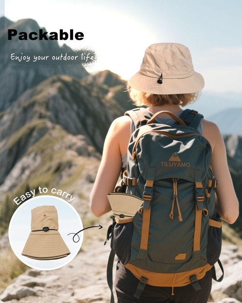 TILUYAMO Waterproof Bucket Hat Outdoor Hat for Women Men UV Protection Sun Hat Packable Fishing Hat (Beige)