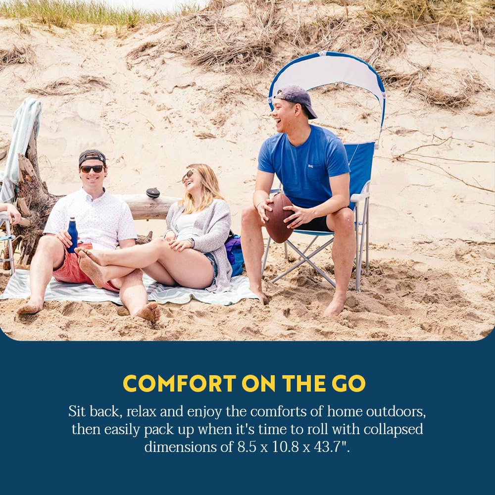 GCI Outdoor Sunshade Captain's Chair | Collapsible Folding Canopy Shade Chair with Durable Armrests, Drink Holder & Portable Carry Bag, Perfect for Beach Trips & Picnics — Saybrook Blue