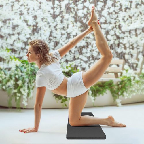 Yoga Knee Pad Cushion 0.8inch (20mm) Thick Yoga Mat with Carrier Strap, Mats for Pain Free Knees and Elbows, Workout Mats for Home Gym, Yoga, Pilates, Planks, Ab Rollers, Black