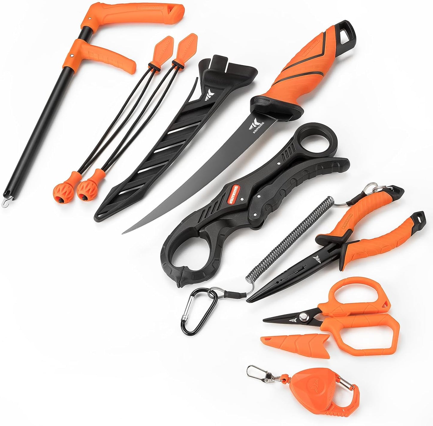KastKing SteelStream 8pc Fishing Tool Kit - Fishing Pliers with Lanyard, Fillet Knife, Floating Fish Lip Gripper, Fishing Braid Scissors, Tool Retractor, Fishing Hook Remover, Bungee Cords