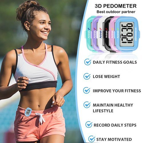 AVTREK 3D Step Counter Clip On with LED Backlight Pocket Pedometer for Walking Outdoor Activities Fitness Tracker Without Smartphone (Black)