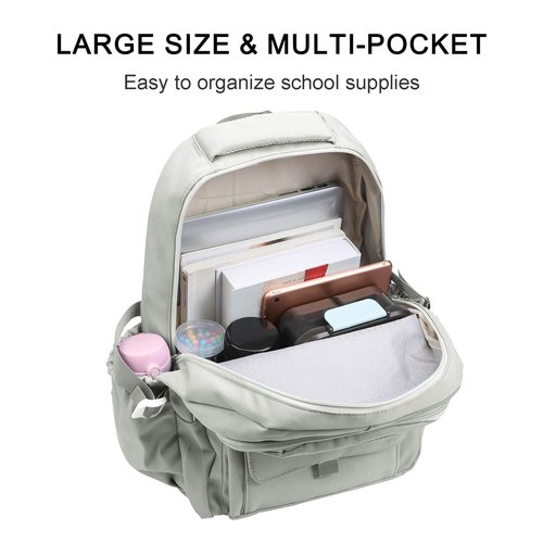 Phaoullzon Teen Girls School Backpack for Boys, College Aesthetic Laptop Bookbag for Women,Beige