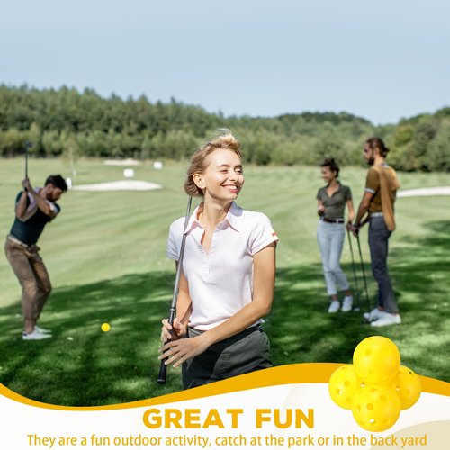 Lunmon 24 Pack Practice Golf Balls 42 mm Limited Flight Plastic Golf Training Airflow Hollow Ball for Driving Range Swing Practice Backyard Indoor Outdoor Home (Yellow)