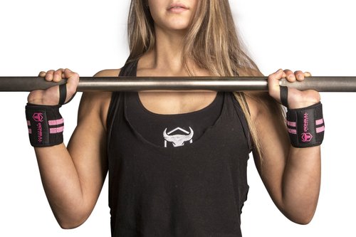 Women Wrist Wraps with Thumb Loops - 12" Professional Grade - Wrist Support Brace and Compression for Cross Training, Weight Lifting, Powerlifting, Strength Training (Black/Pink)
