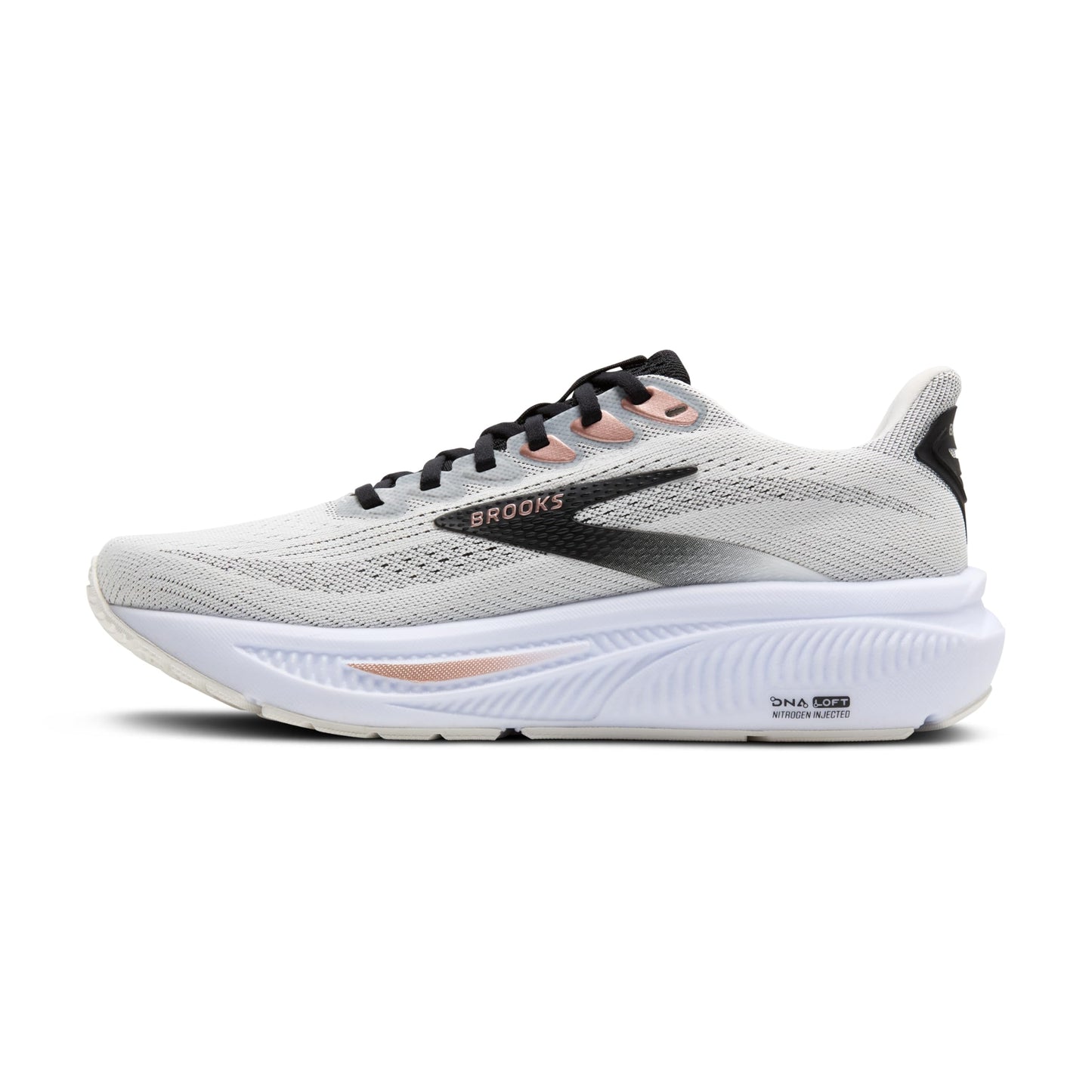 Brooks Women’s Ghost 17 Neutral Running Shoe - White/Black/Rose Gold - 9.5 Wide