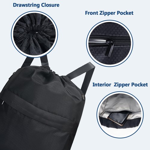 Moyad Camping Cooler Backpack Insulated Lunch Bag with Drawstring Closure for Women Men, Lightweight Lunchbox for Beach Travel Hiking Work, Black & Honeycomb Pattern
