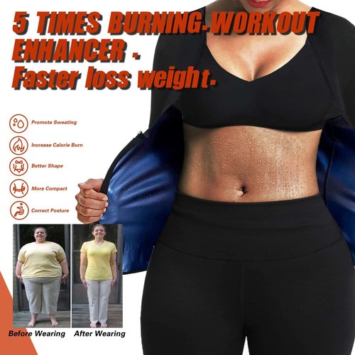 REMEBSWEAT Sauna Suit Shirt for Women Sweat Vest Waist Trainer Long Sleeve Workout Thermal Top Zipper Long Sleeve L