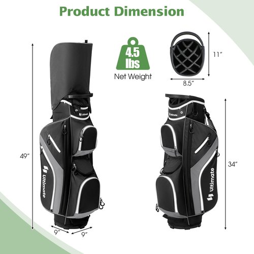 KOTEK Golf Cart Bag, 14 Way Organizer Divider with 9 Pockets, Cooler Bag, Rain Cover, Adjustable & Detachable Dual Shoulder Straps, Lightweight Cart Golf Bag for Men & Women (Grey)