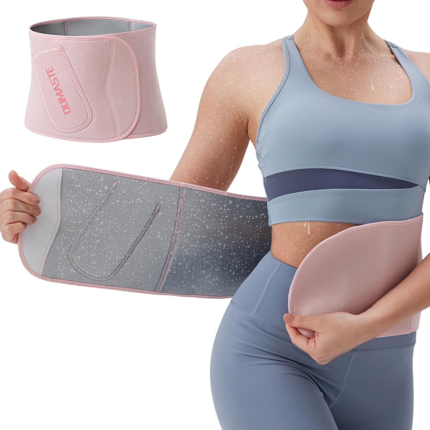 Domaste Waist Trimmer for Women & Men - Sweat Belt Waist Trainer Stomach Wrap for High-Intensity Training & Workouts(Impatiens Pink)