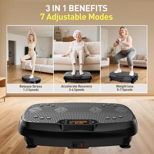 Damkee Vibration Plate Exercise Machine, Vibrating Equipment for Weight Loss and Lymphatic Drainage Massager, 3D Waver Exerciser for Fitness, Full Body Workout Shake Board with 120 speeds (Black)