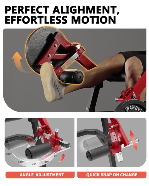 GMWD Leg Extension and Curl Machine, Single Leg Extension, Lying Leg Curl, Standing Leg Curl, Adjustable Leg Exercise Bench with Plate Loaded, Leg Machine Home Gym, Red, LE03R