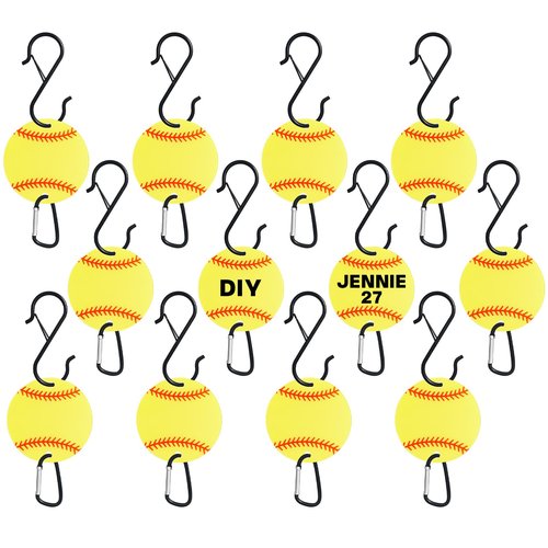 starfa lab 12PCS Softball Bag Fence Hooks, Metal Backpack Hooks with Writable Acrylic Board, Sports Fence Pocket Hook to Hang Baseball Bags, Water Bottles and Hats (Yellow12P)