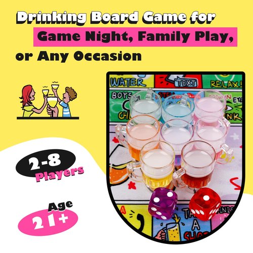 Broytain Drinking Board Game for Adults with Non-Slip Rubber Mat, Interactive Drinking Party Games for Game Night, Bachelorette, Girls Night, Birthday, Couples, Family Game Night, 2-8 Players Age 21+