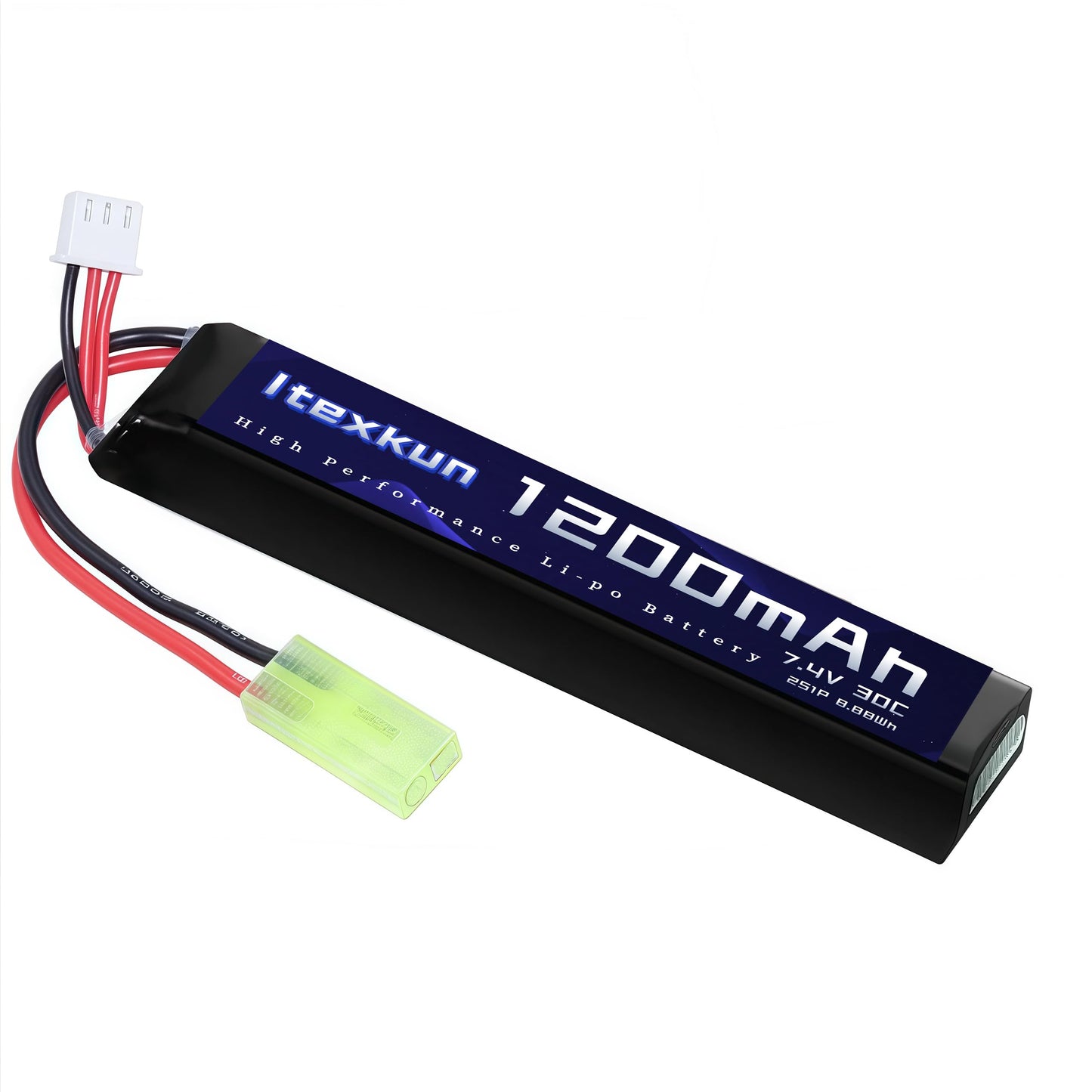 Itexkun 7.4V 2S 1200mAh 30C High Discharge Rate Airsoft Batteries Lipo Battery Small Tamiya Plug Rechargeable 2S Lipo Battery with 7.4v USB Charger for Airsoft Model Guns