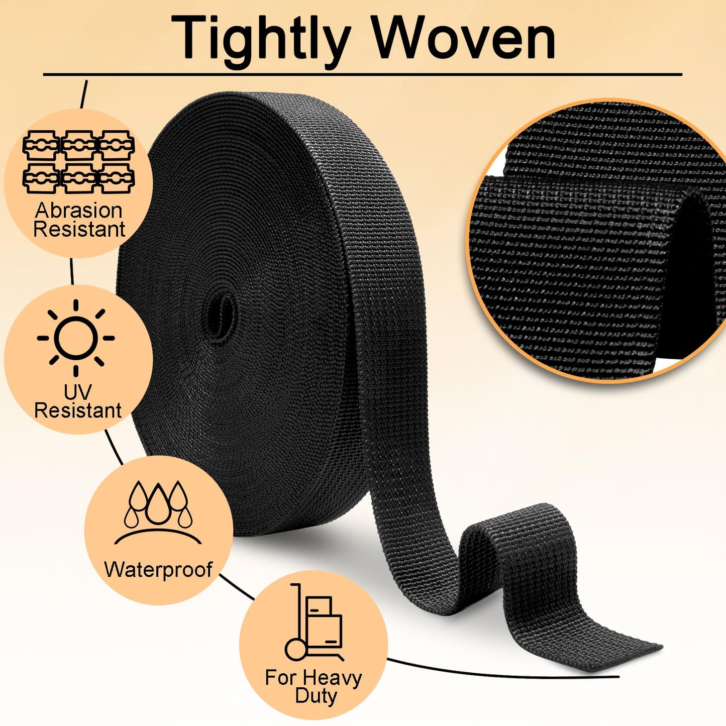 12 Yards Webbing 1 Inch Wide Polypropylene Webbing Strap 1" Webbing Strapping for Bags/Lawn Chair/Pool Solar Cover DIY Crafting