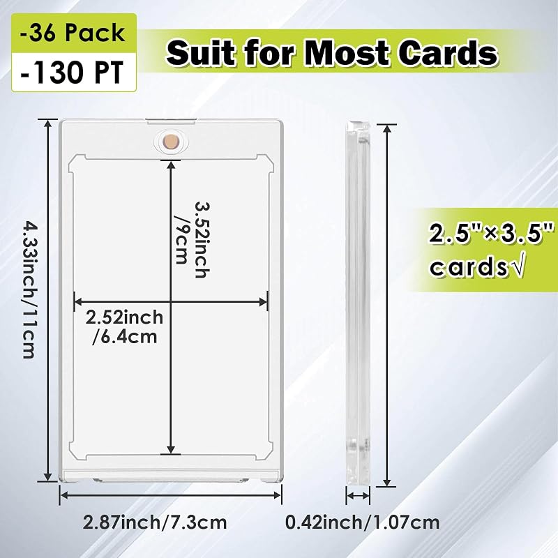 36-Pack 130pt Magnetic Card Holders One Touch Card Protectors, 2.87 x 4.33 in
