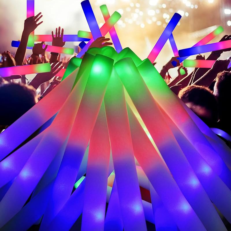 EXCECAR 45 Pcs LED Foam Glow Sticks with 3 Modes - Light Up Party Props