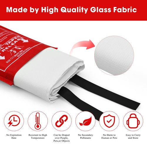 DOKIBI Emergency Fire Blanket, 1 Pack 40” x 40” Fiberglass Fire Suppression Fireproof Blanket with Double-Sided Silicone Coating for Home, Kitchen, Fireplace, Grill, Car, Office, Warehouse