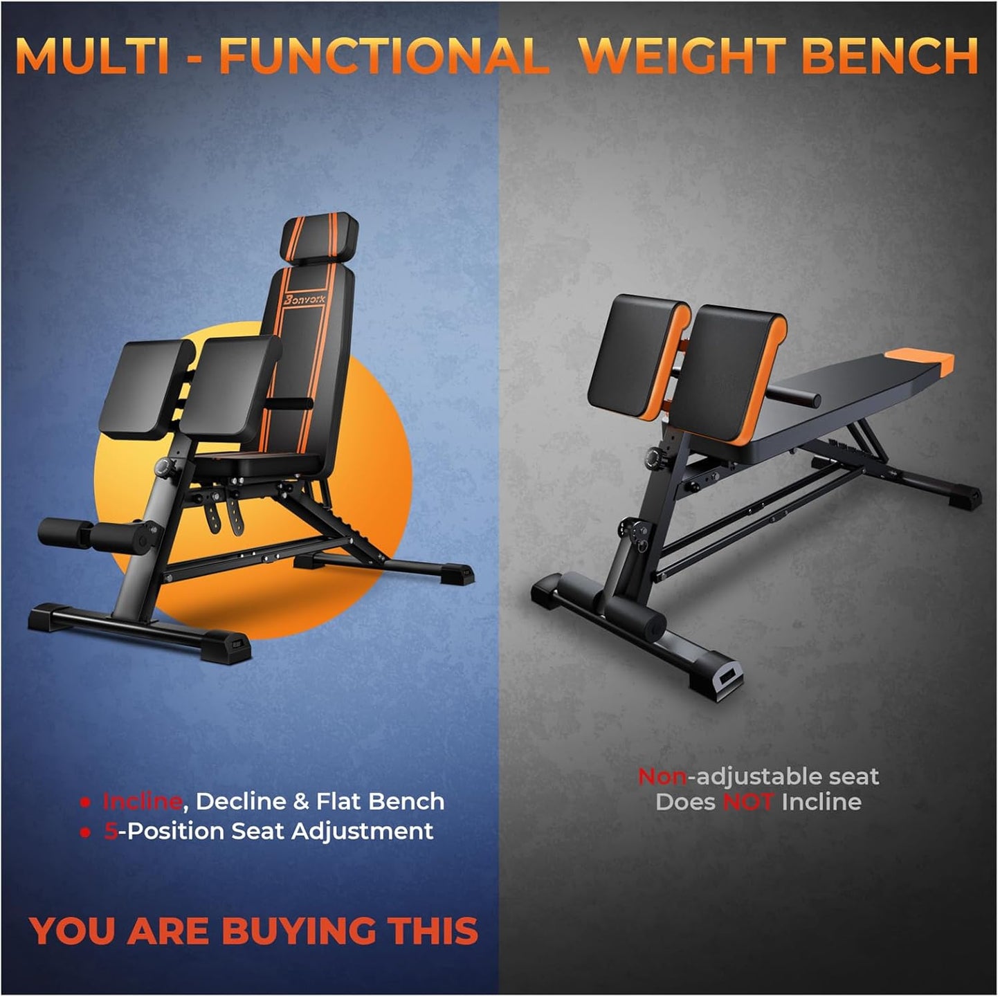 1000LBS Adjustable Weight Bench - Heavy Duty Workout Bench Press with Handle for Home Gym Exercise, Roman Chair Ab for Hyper Back Extension with Handle, Sit Up Flat Incline Decline Bench for Full Body