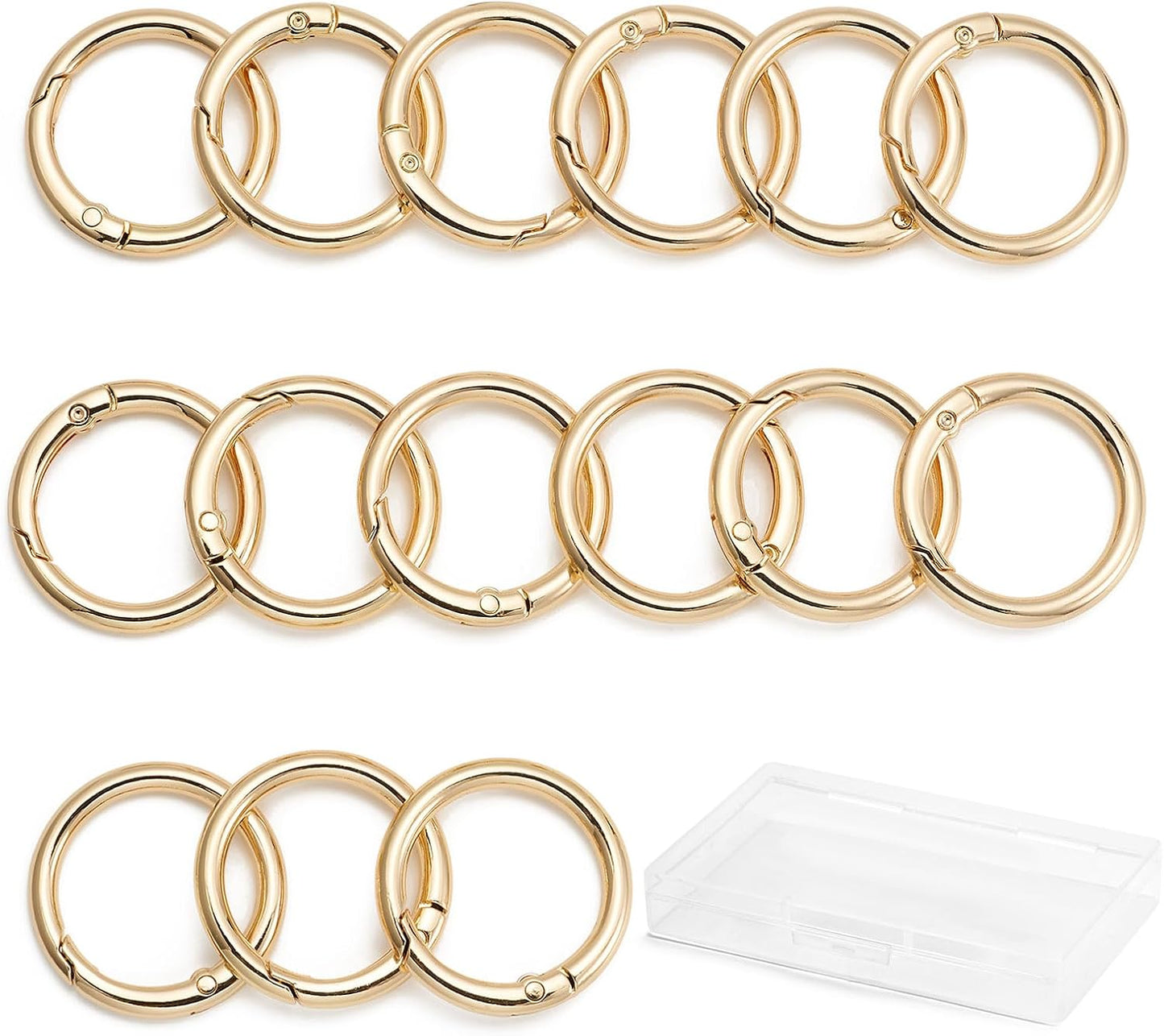 15pcs Trigger Spring O Rings Round,Metal Keychain Ring Round Carabiner Clips for Keyrings Buckle, Bags,Purses