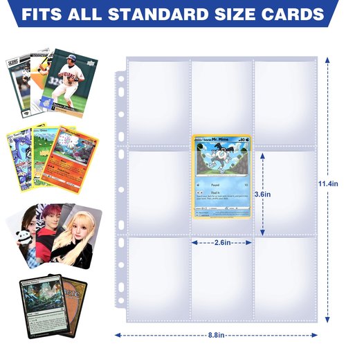 42 Pack 9 Pocket Double Side Card Sleeves Binder Sheets, Holds 756 Cards, Trading Card Binder Sleeves for 3 Ring Binder, Card Sleeve Pages for Baseball, Football, Business, TCG, Kpop Cards