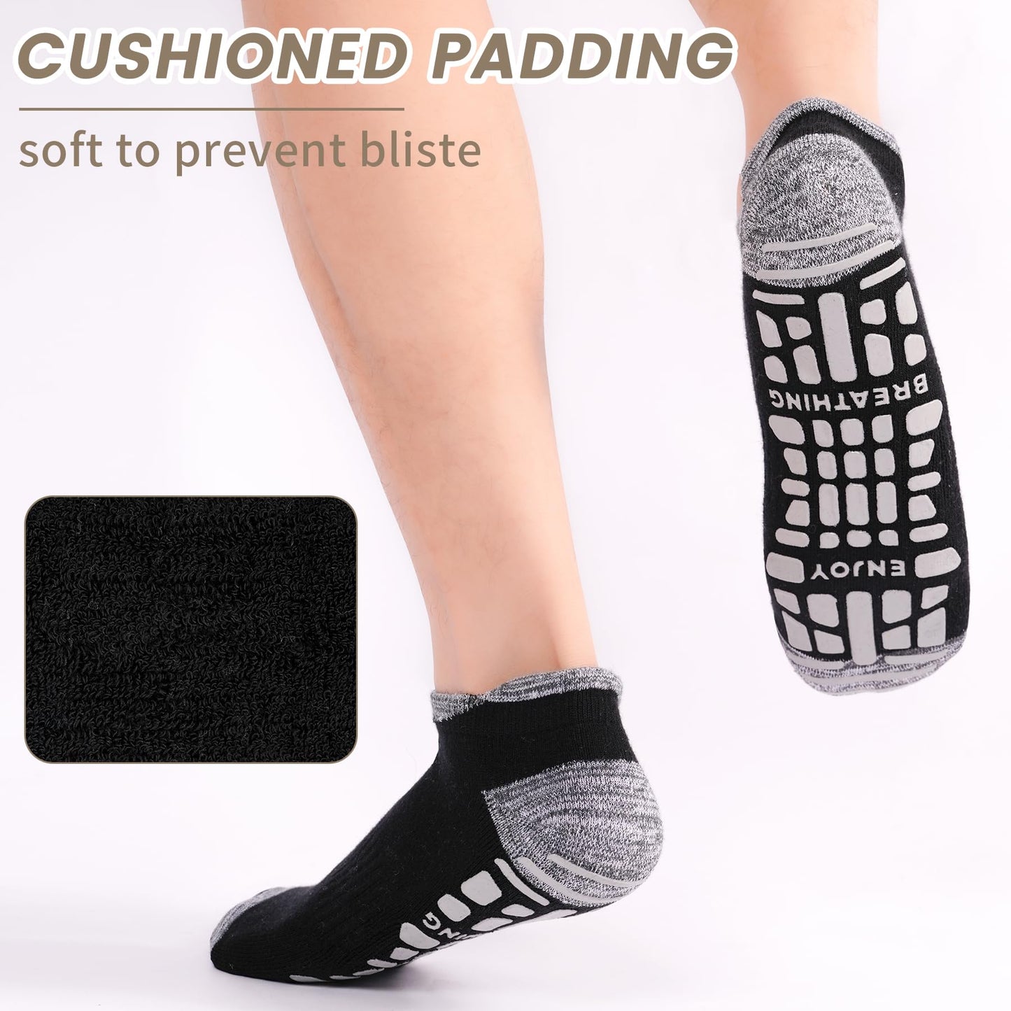 SkiBeaut Pilates Grips Men Women Socks,3 Pairs Unisex Yoga Non Slip Grips Cushion Sticky Barre Hospital Socks for Man Woman,US Size 11-13