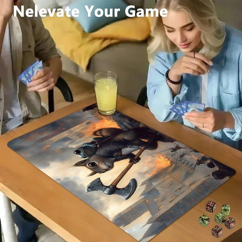 for MTG Game Playmat - 24 x 14 inches with Dices and Storage Bags, Non-Slip Base for TCG and Board Game Card Mats, Trading Card Games Mat, Squirrel Knight and Frog Pattern Collectible Card Playmats