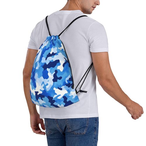 HEILIVIO Drawstring Bags Blue White Camouflage Backpack Bag Travel Beach Sport Gym Sack String Yoga Bag For Men Women